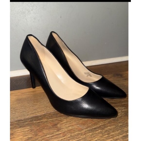NINE WEST Etta Black Leather Pumps Heels Size 8M - Picture 3 of 13